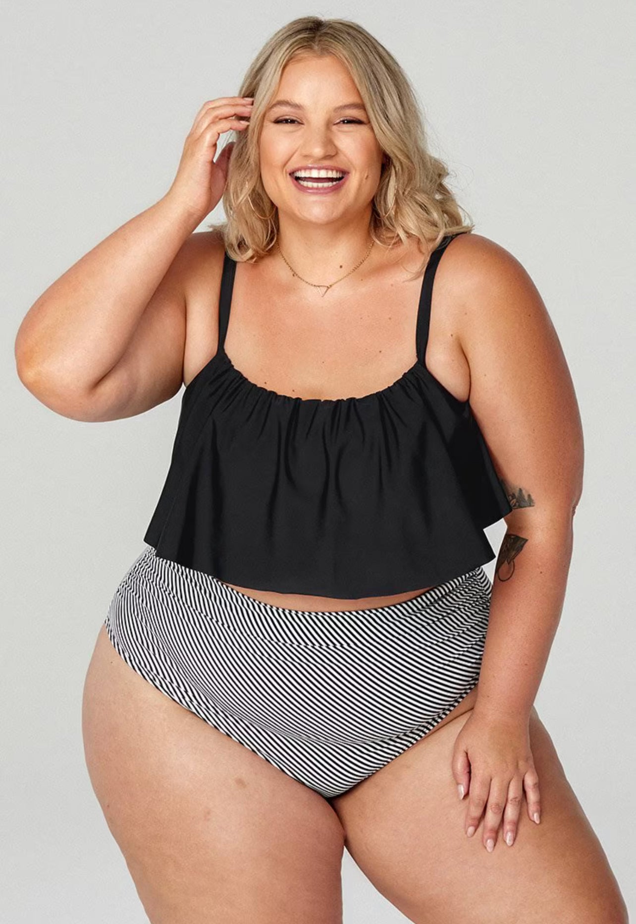 CUPSHE Ruffle Plus Size Bikini With High Waisted Bottom