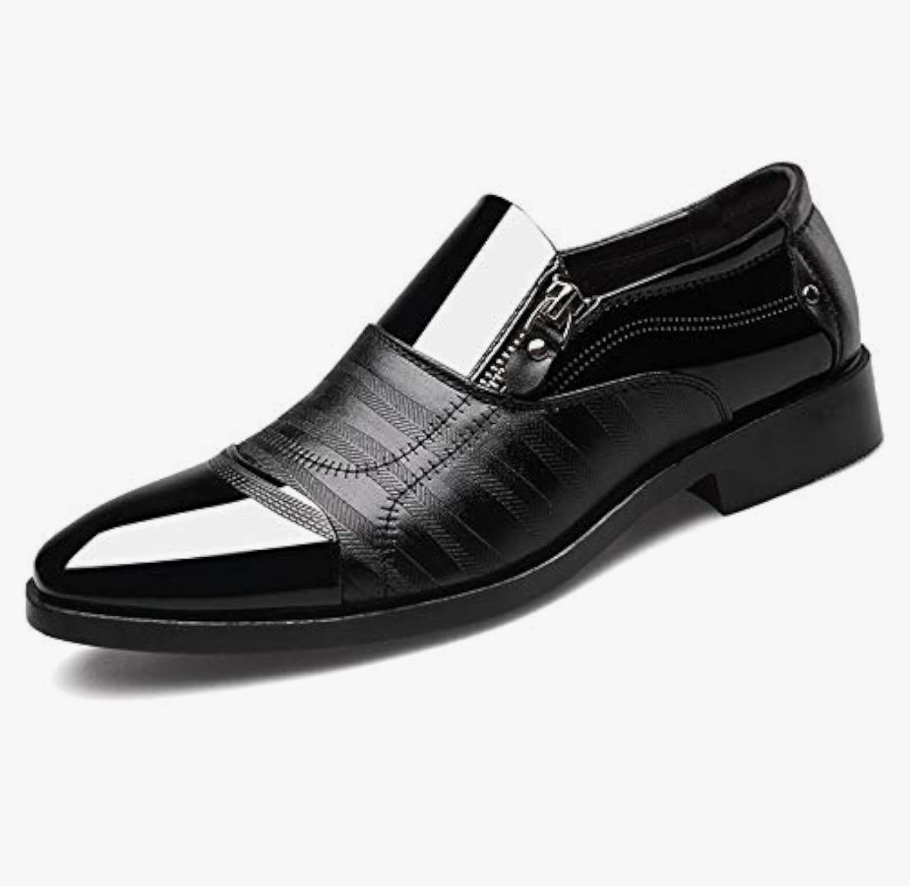 Men's Dress Shoes Patent Leather Loafers Pointed Zipper Oxford Formal Business Tuxedo Shoes Size: 10