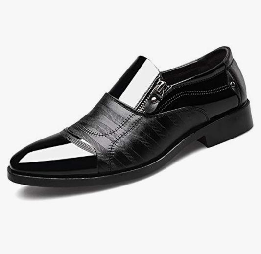 Men's Dress Shoes Patent Leather Loafers Pointed Zipper Oxford Formal Business Tuxedo Shoes Size: 10