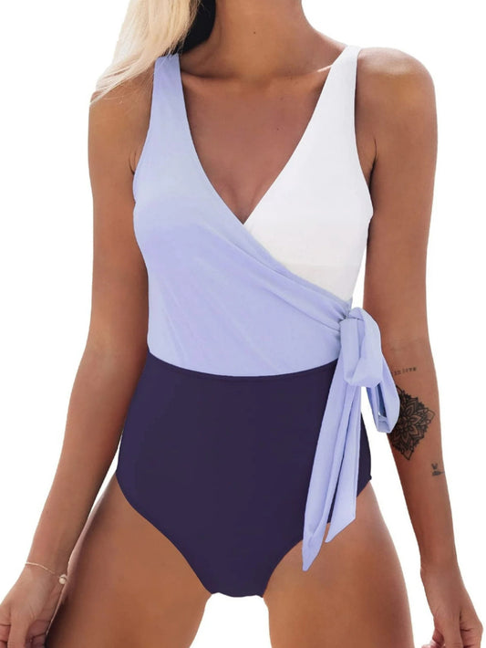 Cupshe Women's One Piece Swimsuit Wrap Color Block Tie Side Bathing Suit Purple