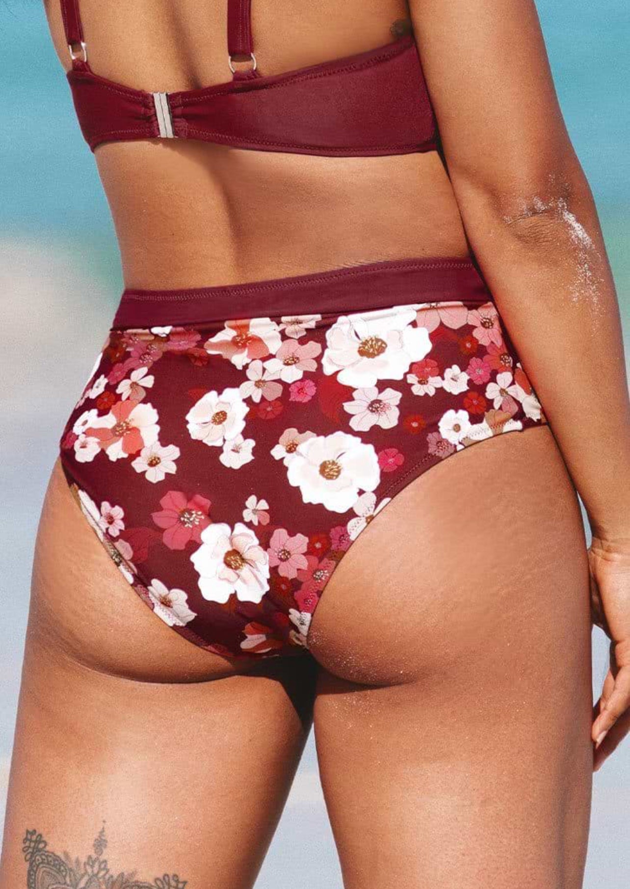 Women’s Plus Size Floral Print High Waisted Bikini Bottoms