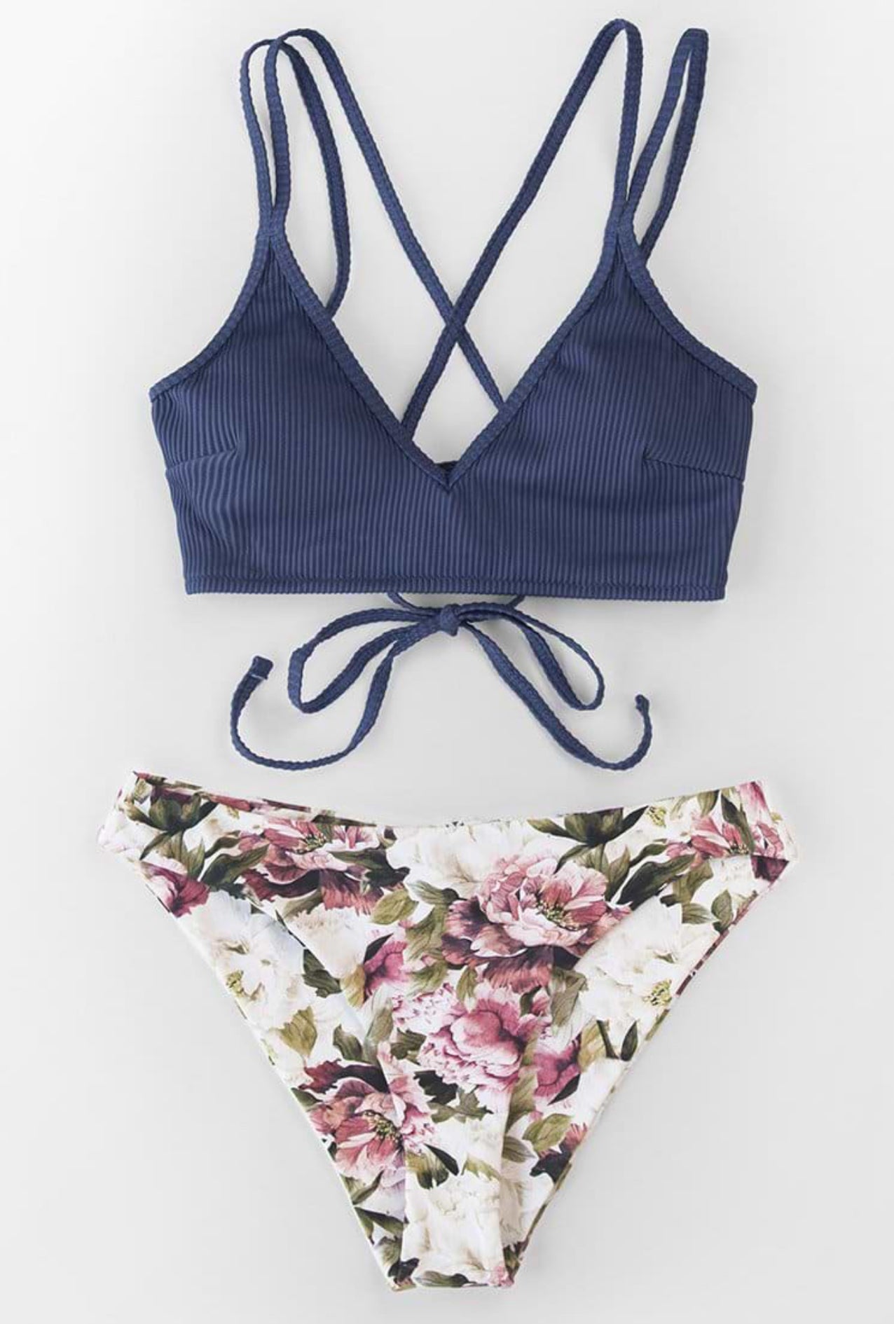Blue Top with Floral Bikini Set