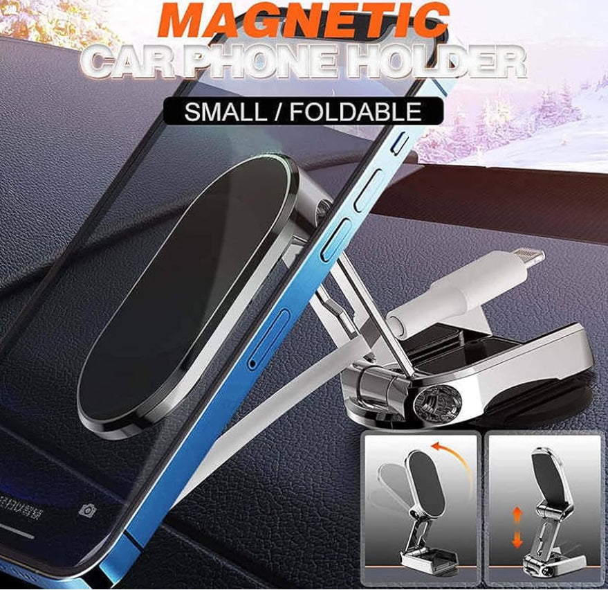 Strong Magnetic Folding Holder, 2022 New-Magnetic Phone Holder for Car, Mini 360°rotatable Multifunctional Magnetic Phone Mount, Retractable Adjustable Car Phone Holder for All Phone,A,Silver