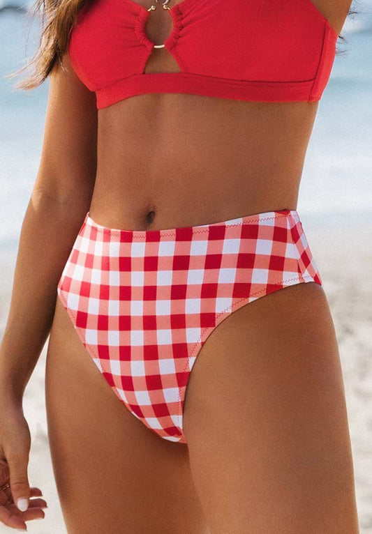CUPSHE Women’s Red gingham high-waisted bikini bottoms