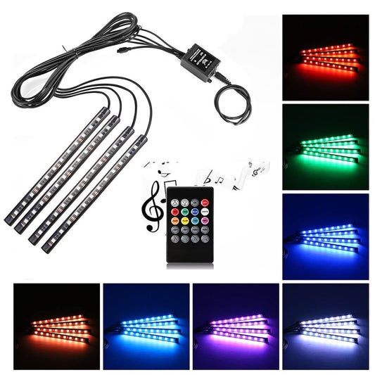 Car LED Strip Light,Uniwit 4 Pieces DC 12V Multicolor Car Interior Music Light LED Underdash Lighting Kit with Sound Active Function and Wireless Remote Control (Remote Control - 72 LED)