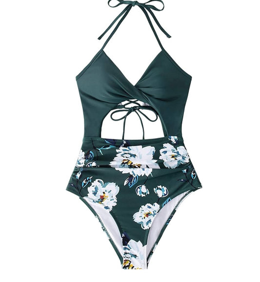 CUPSHE Women’s Floral Print Halter One-Piece Swimsuit