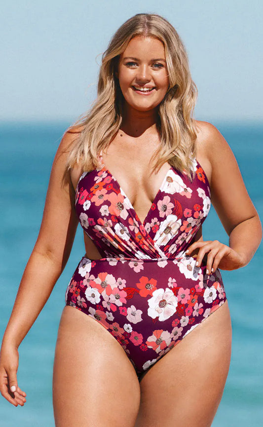 CUPSHE Olivia Floral Cutout Plus Size One Piece Swimsuit