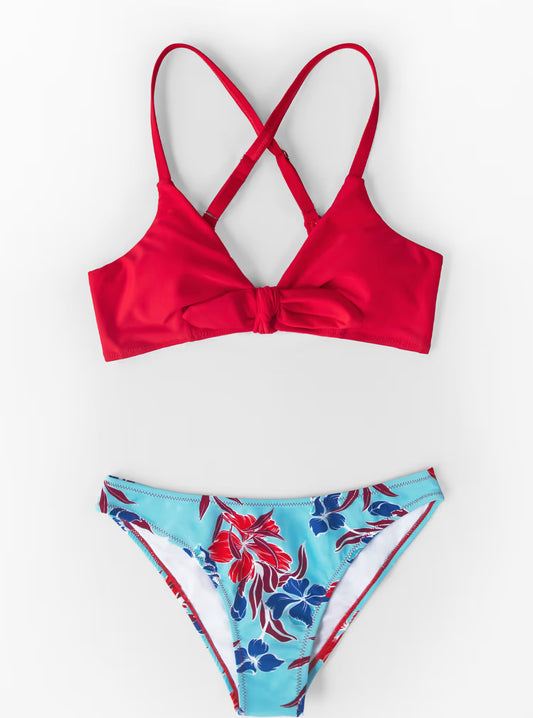 CUPSHE Red and Floral Print Low Rise Bikini
