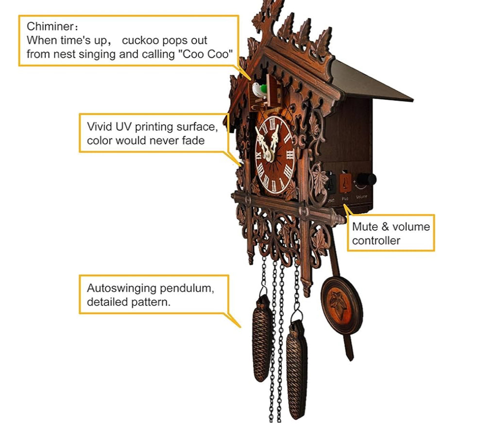 Wall Clock, Wooden Cuckoo Clock, Creative Decoration Cuckoo Clock, Battery Operated Alarm Clock for Indoor Walls Courtyards Living Rooms Halls Offices