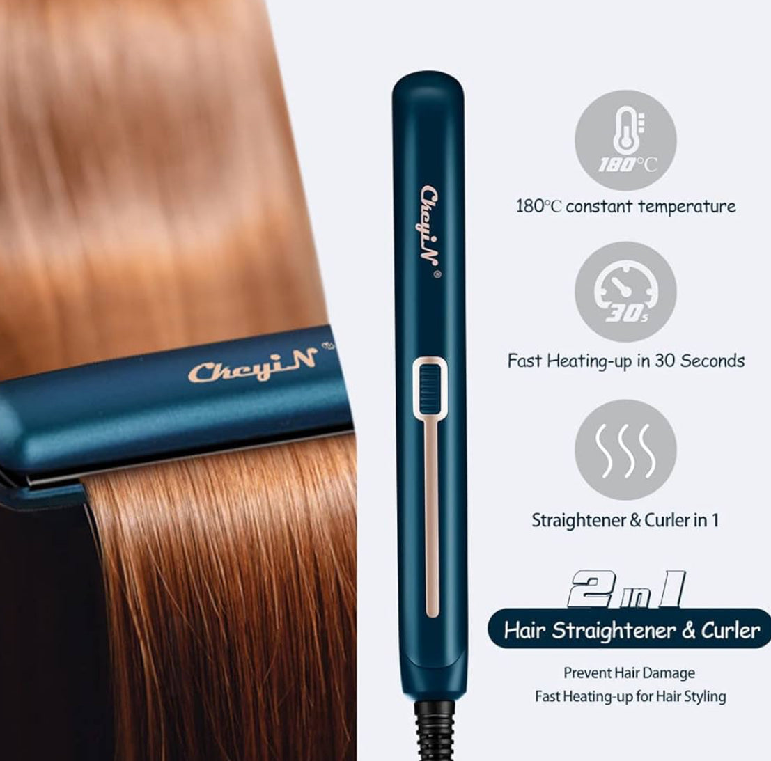 CkeyiN Mini Hair Straightener, Tourmaline Ceramic Flat Iron 30s Fast Even Heating Straightening Iron, Anti Static Hair Iron Create Shiny Smooth Straight Hair