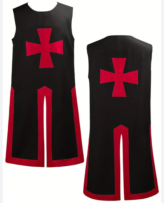 Medieval Warrior Tunic Halloween Knight Crusader Costume Men Templar Solider Cosplay Sleeveless Dress Cross