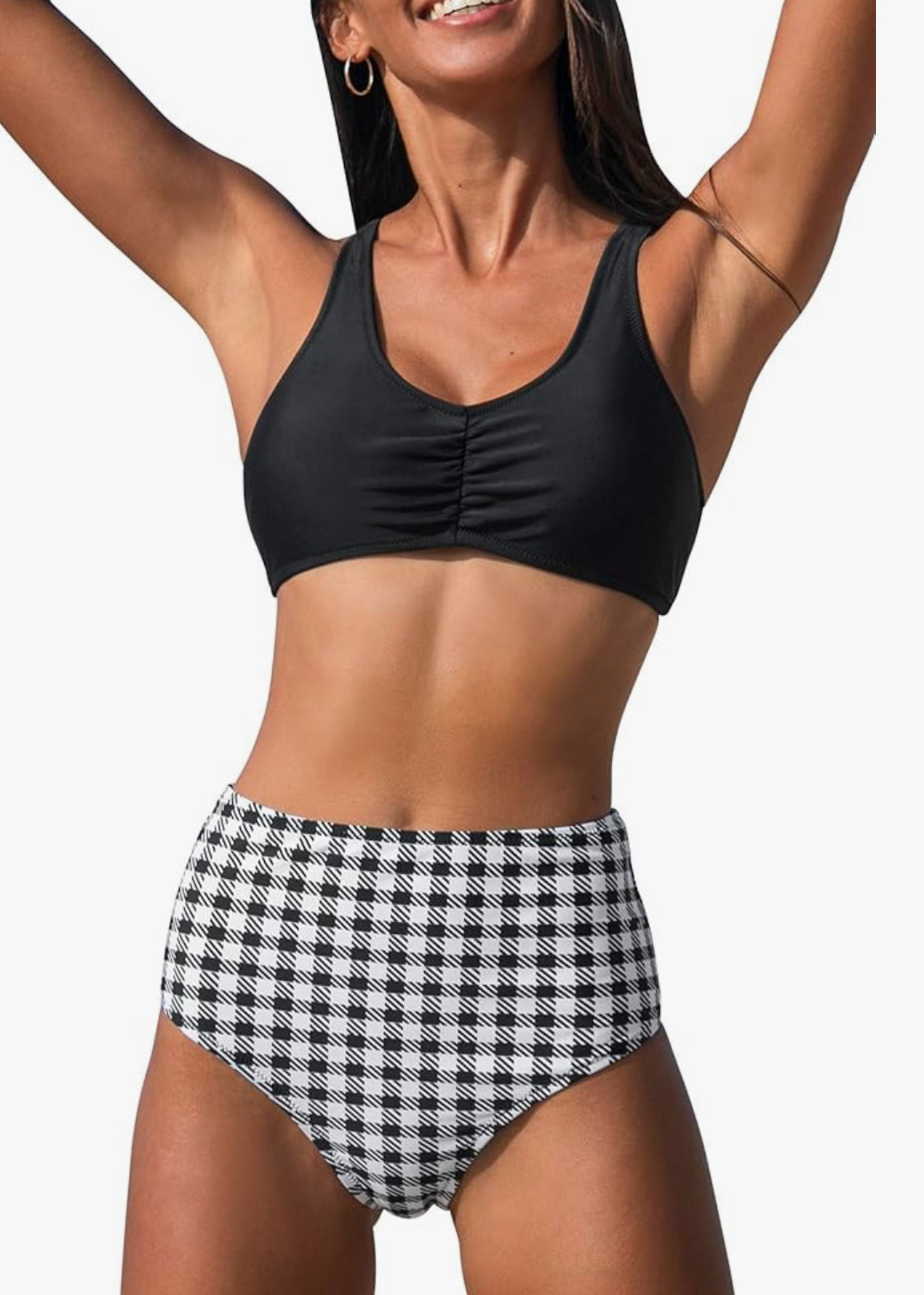 CUPSHE Women's High Waisted Ruched Top Lace Up Back Two Piece Bikini