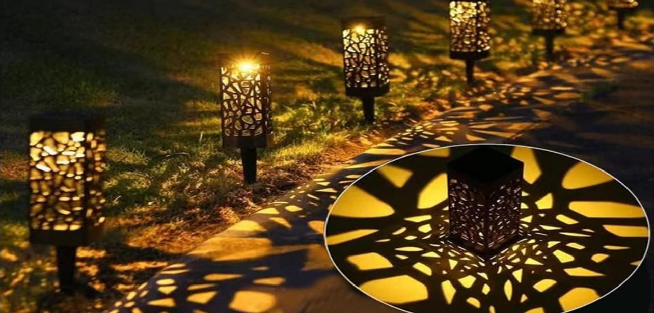 4 Pack Outdoor Solar Lights Solar Powered Outdoor Garden Lights Pathway Lights IP65 Waterproof Landscape Lighting Auto On/Off for Yard Pathway Decor, Hollow Lampshade Walkway Patio Lawn