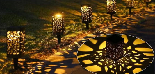 4 Pack Outdoor Solar Lights Solar Powered Outdoor Garden Lights Pathway Lights IP65 Waterproof Landscape Lighting Auto On/Off for Yard Pathway Decor, Hollow Lampshade Walkway Patio Lawn