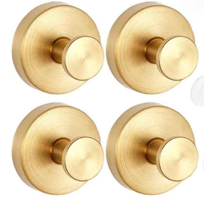 Suction Cup Hooks for Shower, 4 Pack Hold No-Drill Hook Stainless Steel Waterproof Suction Cup Hooks for Shower Bathroom Kitchens (Gold)