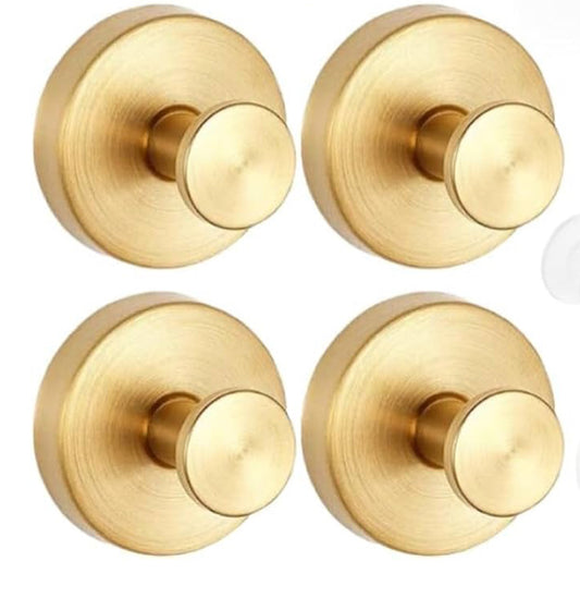Suction Cup Hooks for Shower, 4 Pack Hold No-Drill Hook Stainless Steel Waterproof Suction Cup Hooks for Shower Bathroom Kitchens (Gold)