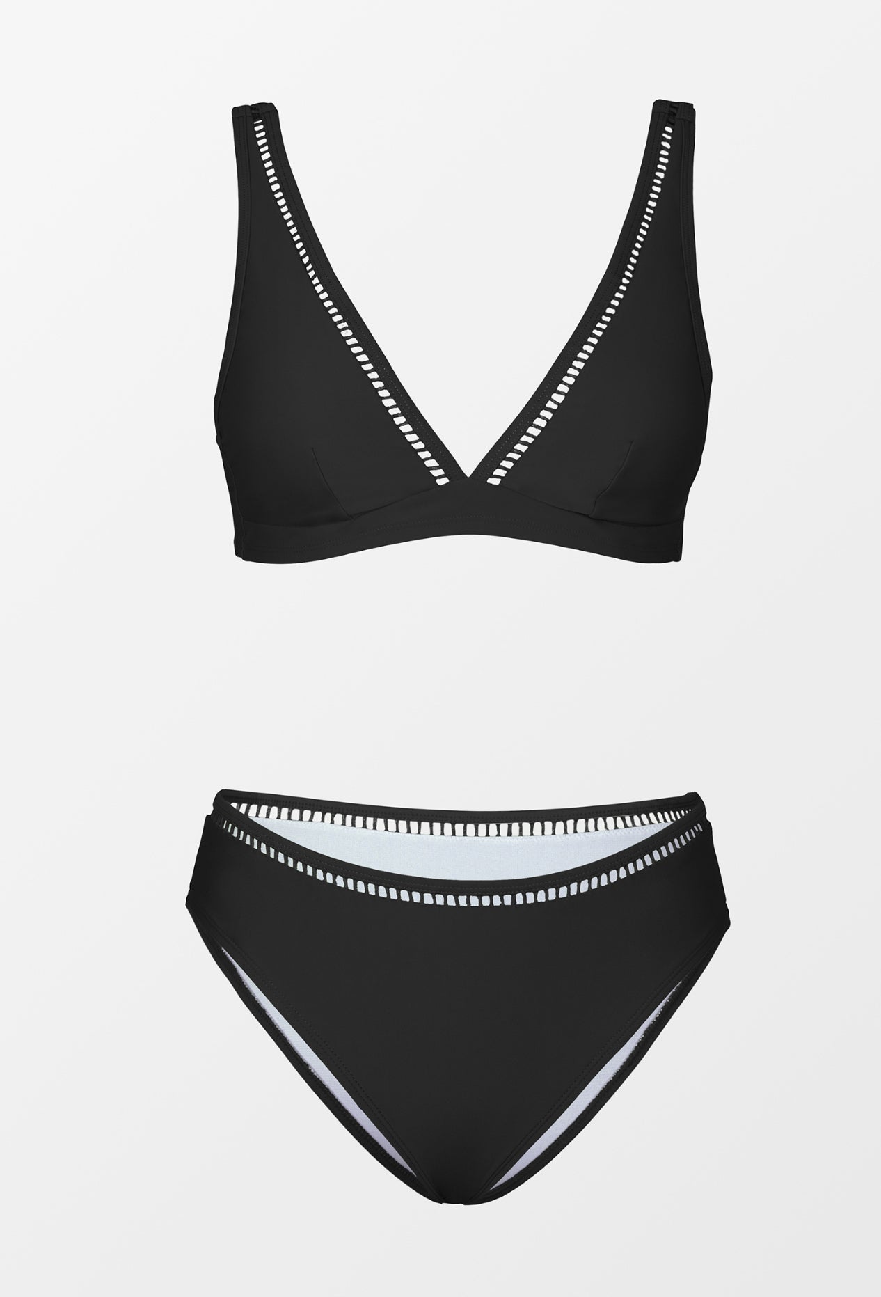 CUPSHE Seaside Holiday Ladder Trim Black Bralette and Hipster Bikini Set
