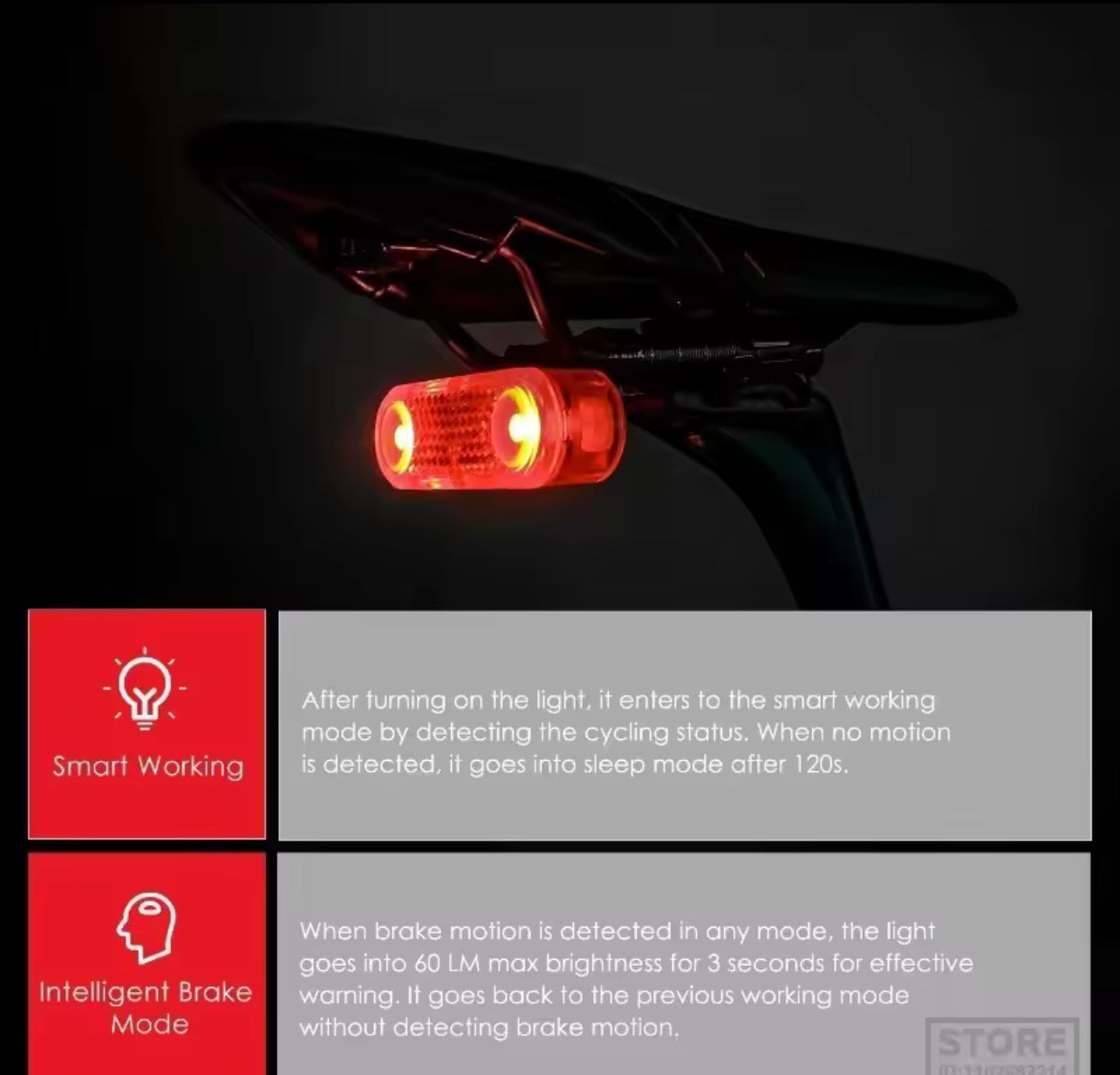 Gaciron W12BR Smart Braking Bike Taillight for Cargo Rack & Saddle Warning Rear Lamp Rechargeable 60lm 100hrs Bicycle