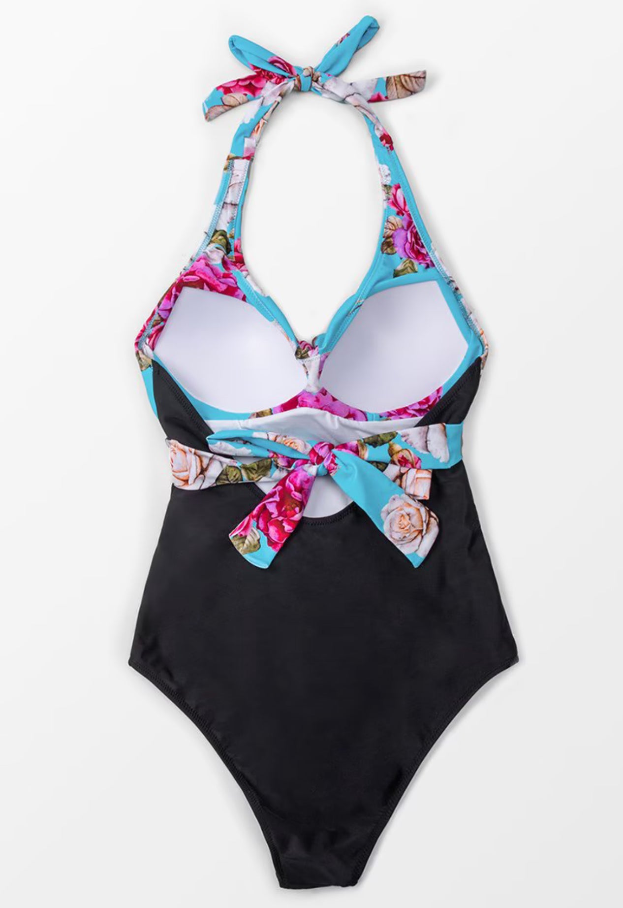 CUPSHE Floral and Black Halter One Piece Swimsuit