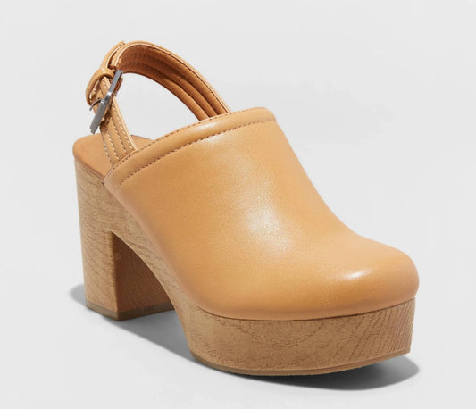 Universal Thread Women's Watson Platform Memory Foam Clog Heels Tan Size: 8