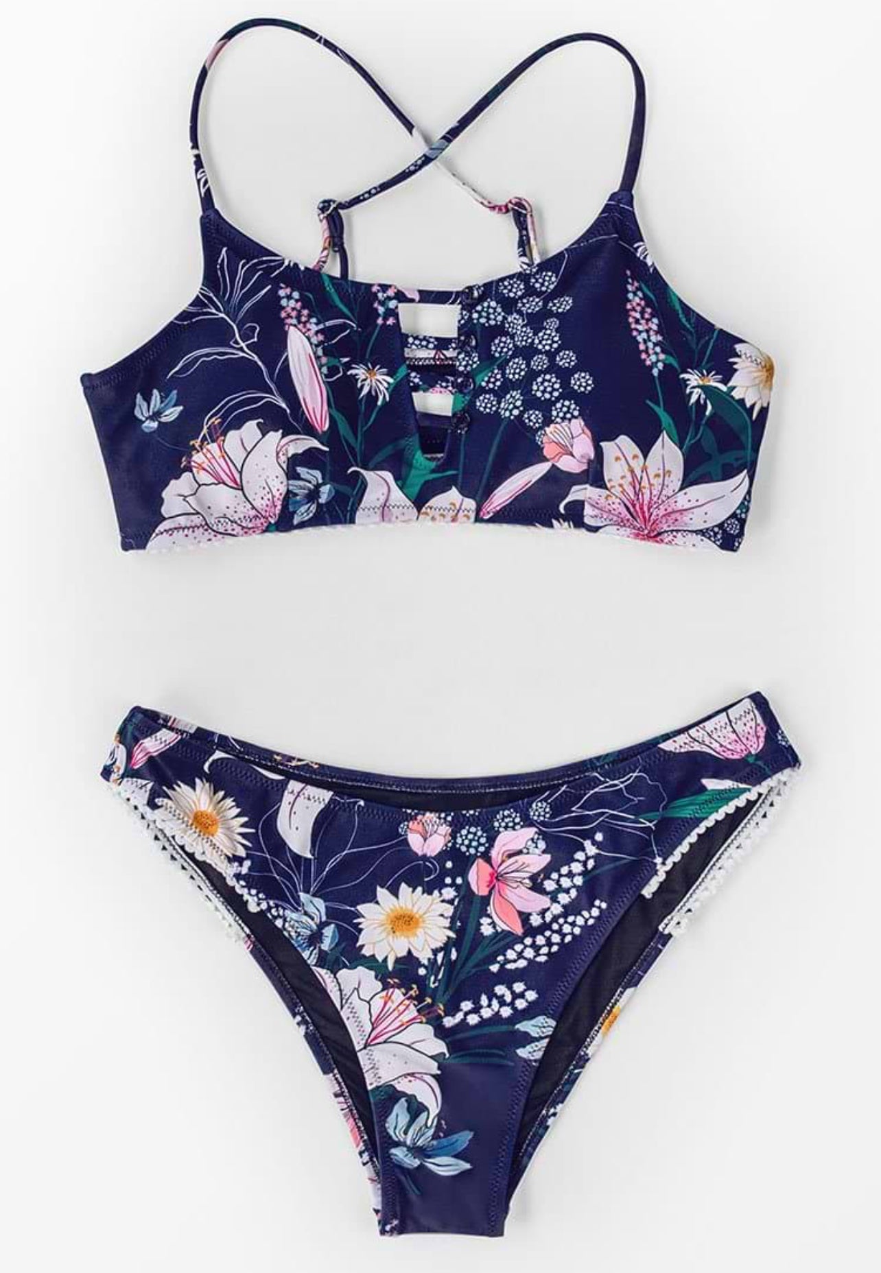 CUPSHE Navy Floral Cutout Bikini