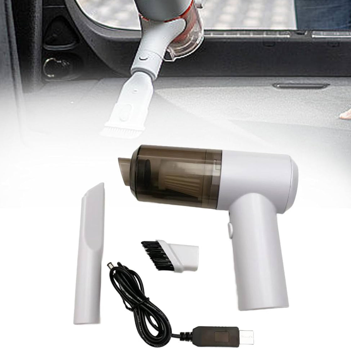 Portable Car Vacuum Cleaner, Handheld Vacuum Cleaner for Car Care, 7000 PA Suction Compressed Air Vacuum Cleaner, Air Blower for Car and Office, White