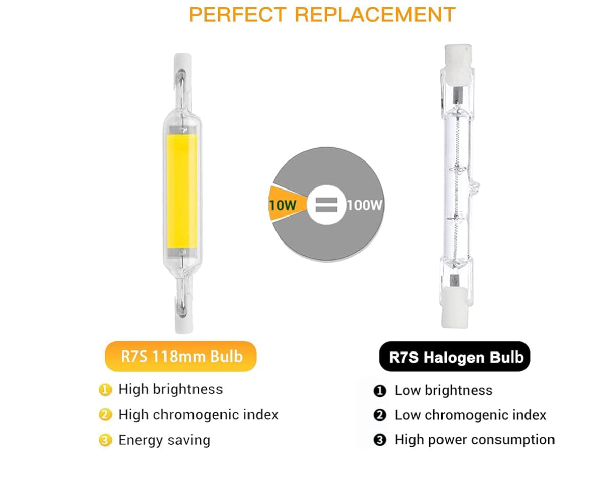 R7S LED 118mm, 10W R7S COB LED Pears 1000lm, Replacement for 80W 100W R7S J118 Halogen Lamps, AC 220V-240V Super Brightness No Flickering (Color : Warm White 2700K, Size : 4PCS)