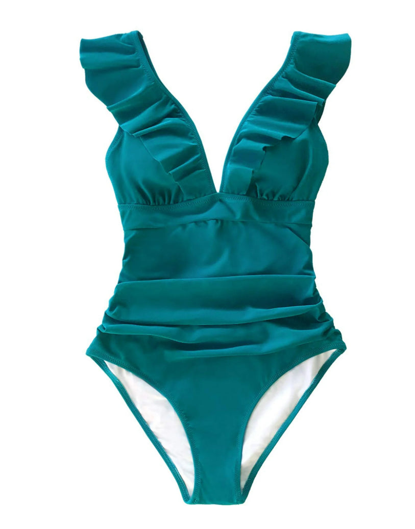 CUPSHE Light Blue Ruffled Lace Up One Piece Swimsuit