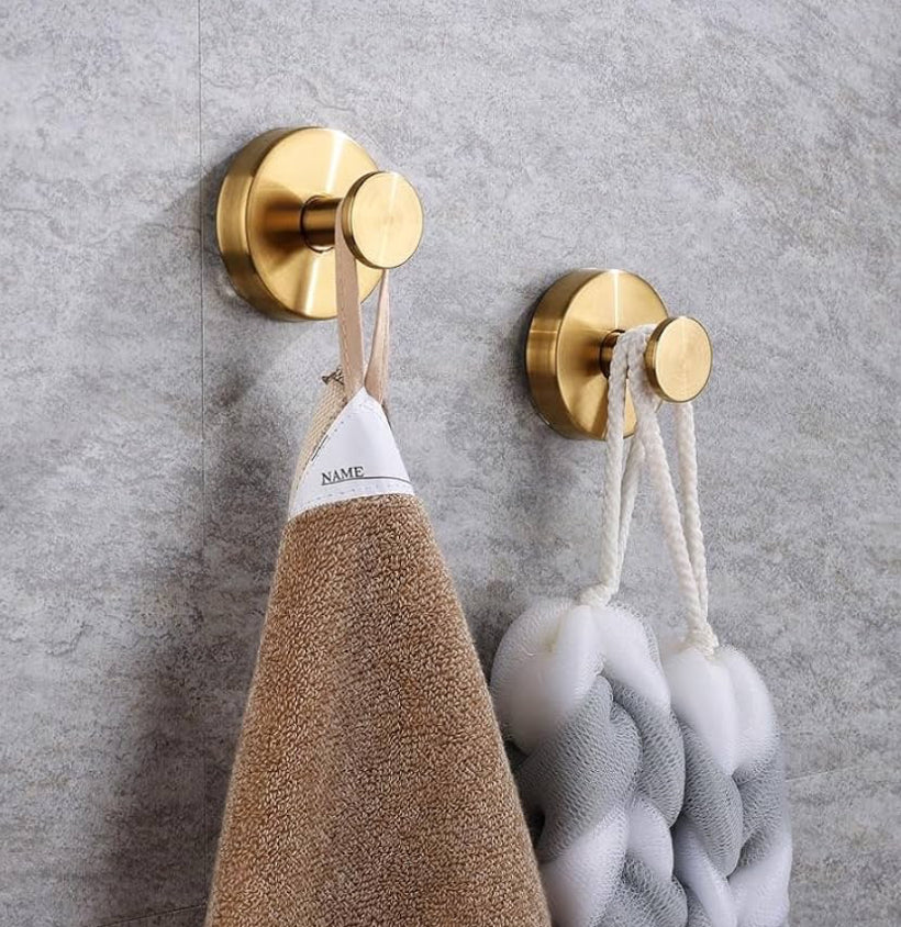 Suction Cup Hooks for Shower, 4 Pack Hold No-Drill Hook Stainless Steel Waterproof Suction Cup Hooks for Shower Bathroom Kitchens (Gold)
