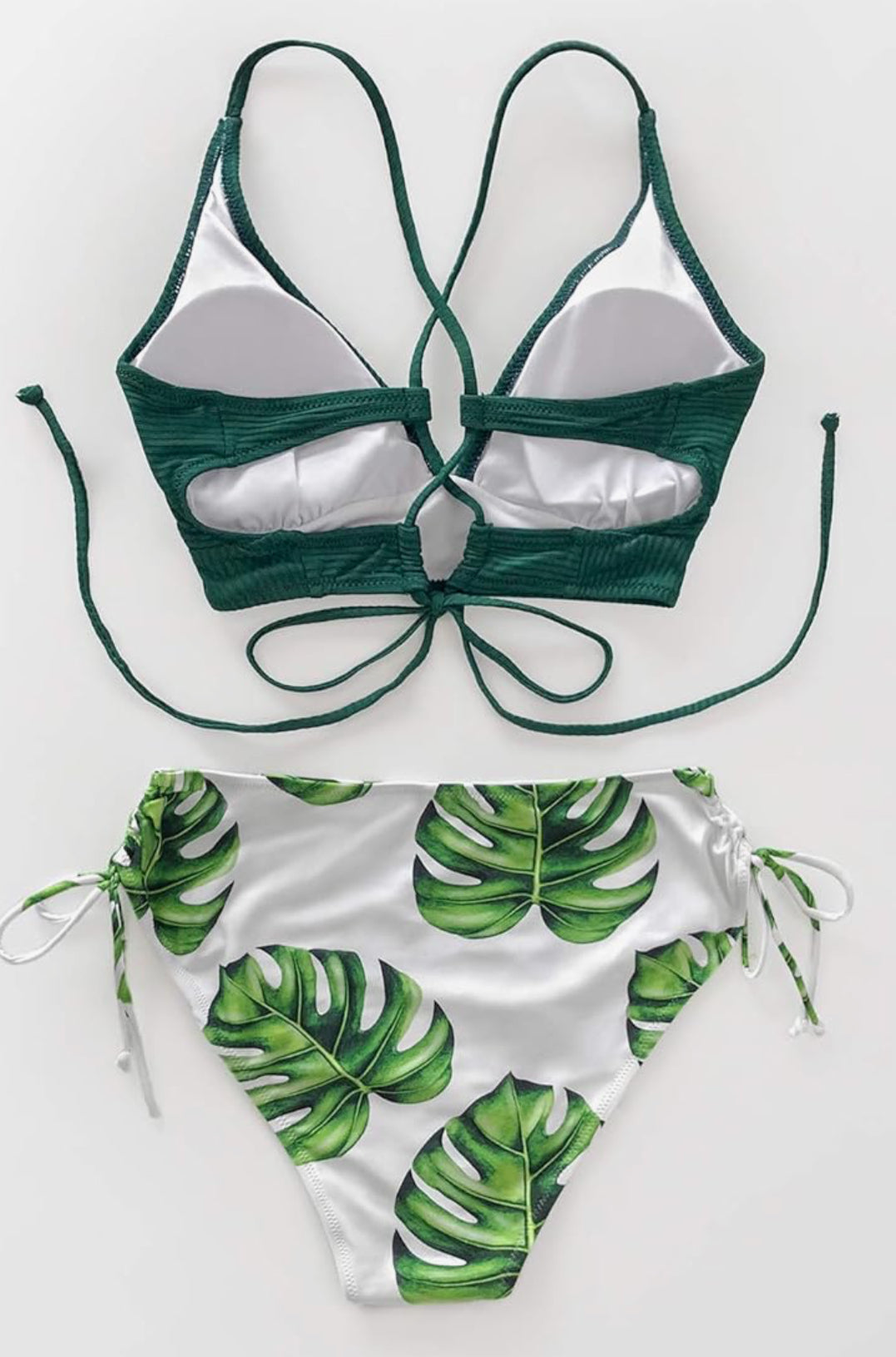 Women's Lace Up Bikini Swimsuit Green Top Adjustable Shoulder Straps Sets