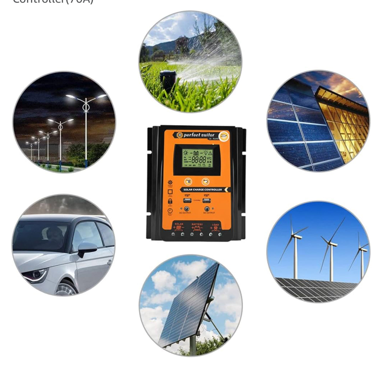 Solar Charge Controller, 12V/24V PWM&MPPT Solar Panel Battery Regulator, Dual USB LCD Displaying Short Version Solar Charge Controller(70A)