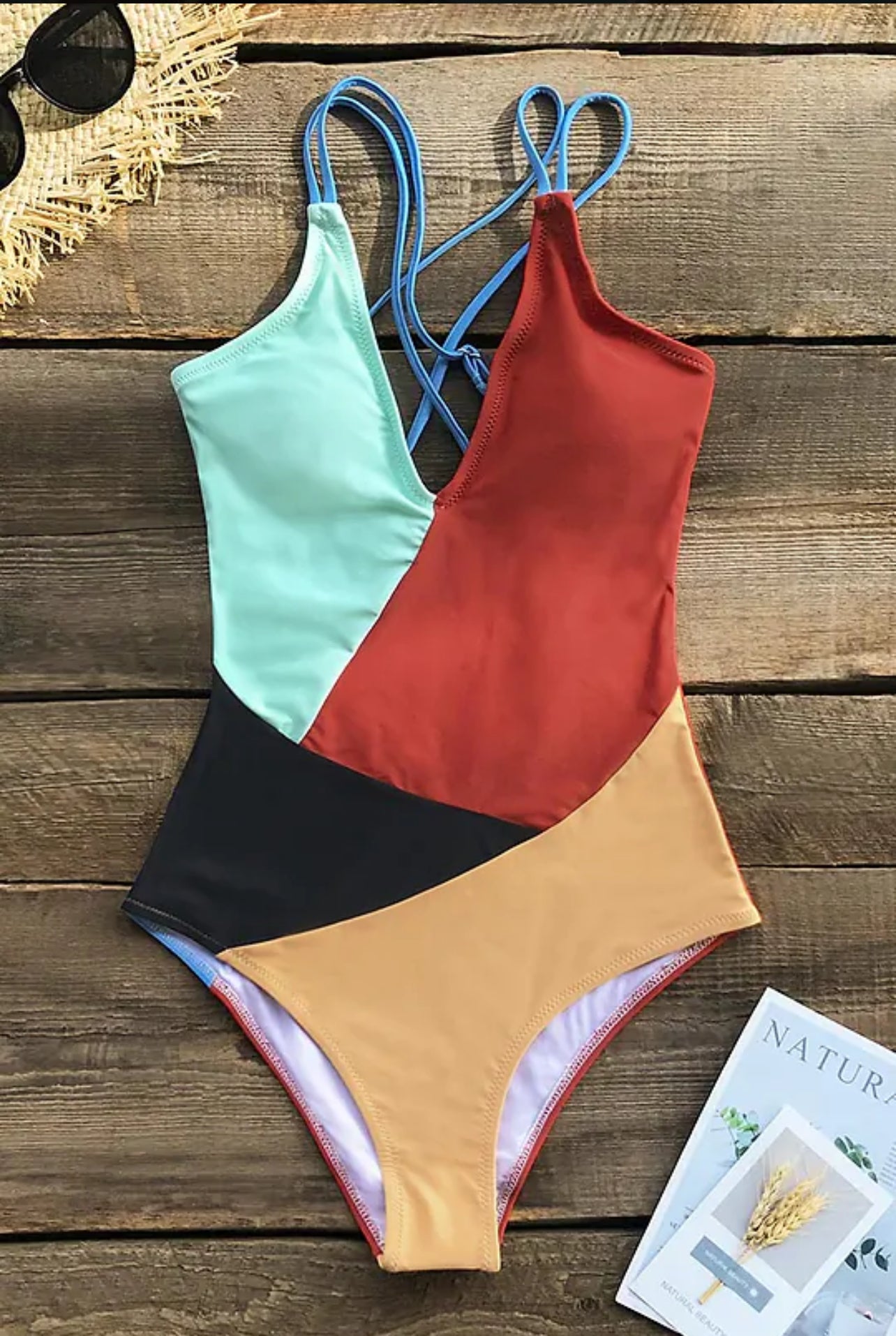 CUPSHE Colorblocked V-Neck One Piece Swimsuit