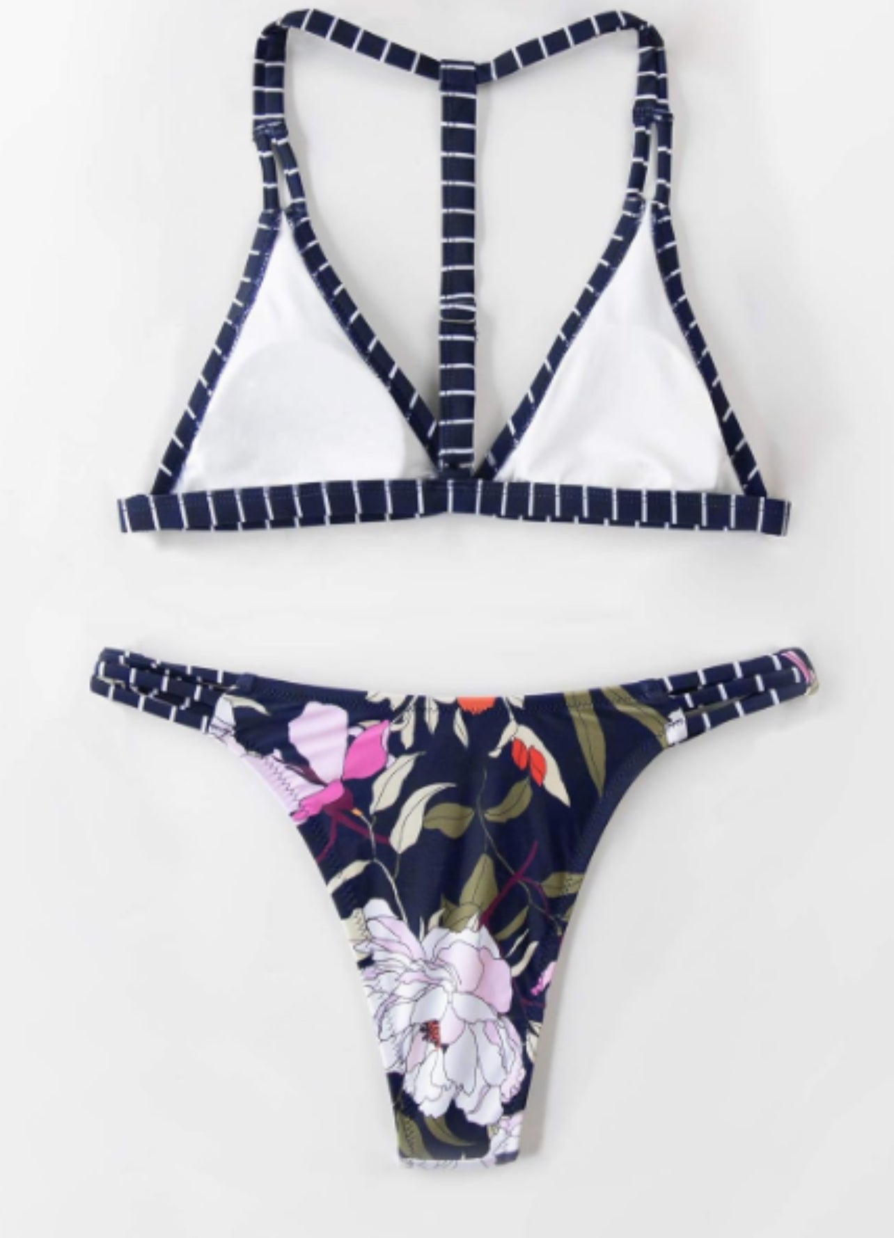 CUPSHE CUPSHE Women's Bikini Swimsuit Floral Print Striped Triangle Two Piece Bathing Suit