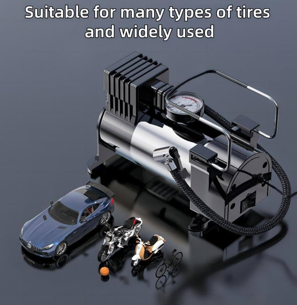 Car Tire Inflator Portable Tire Pump - 30L/min Air Flow, Suitable for Cars, Bicycles, Kayaks, Balloons, Basketballs