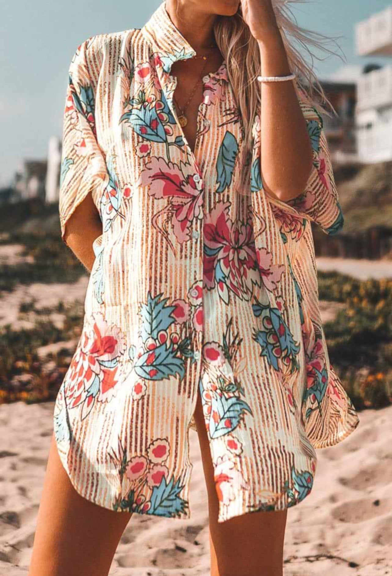 CUPSHE Women’s Floral Print Buttoned Cover Up