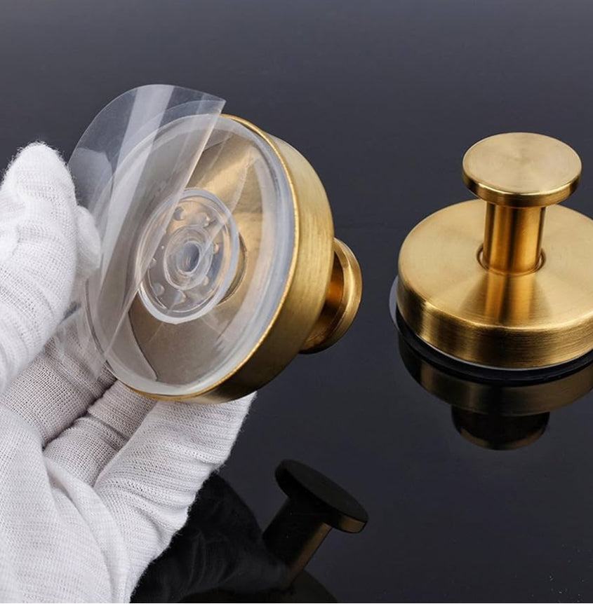 Suction Cup Hooks for Shower, 4 Pack Hold No-Drill Hook Stainless Steel Waterproof Suction Cup Hooks for Shower Bathroom Kitchens (Gold)