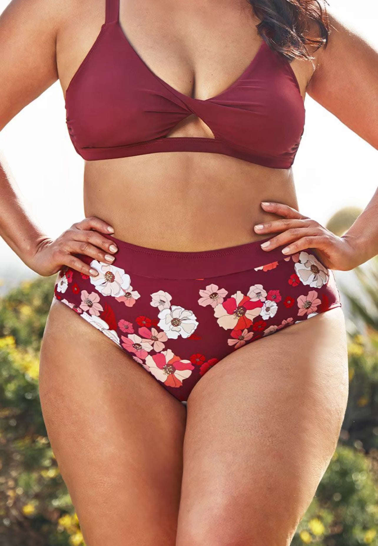 Women’s Plus Size Floral Print High Waisted Bikini Bottoms