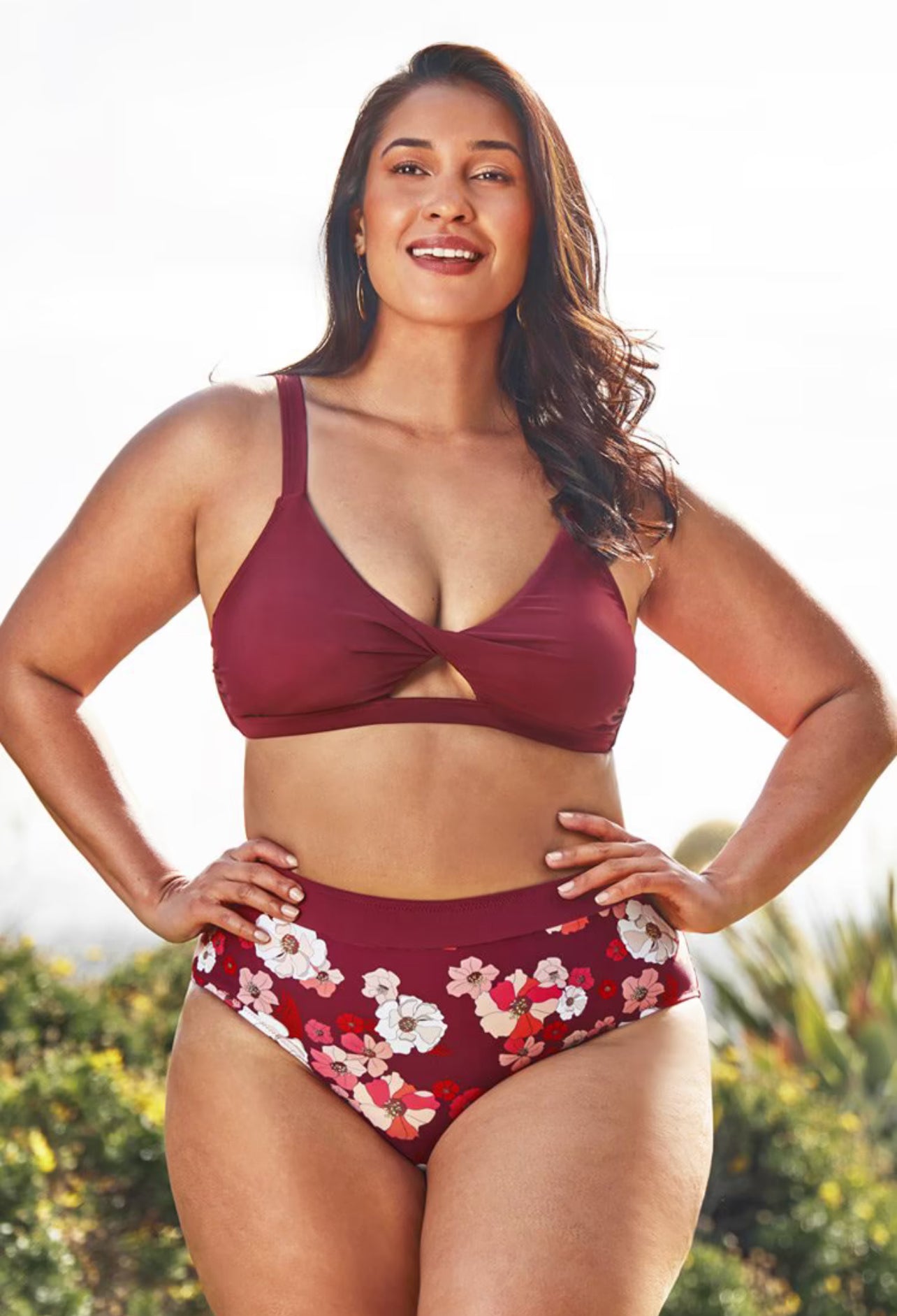 Women’s Plus Size Floral Print High Waisted Bikini Bottoms