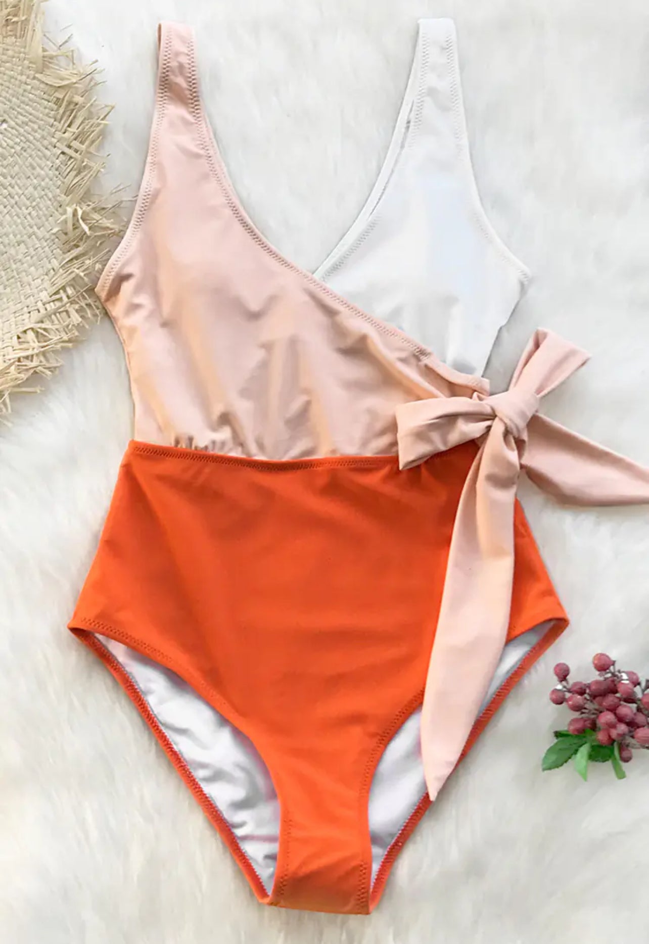 CUPSHE Orange And White Bowknot One piece Swimsuit