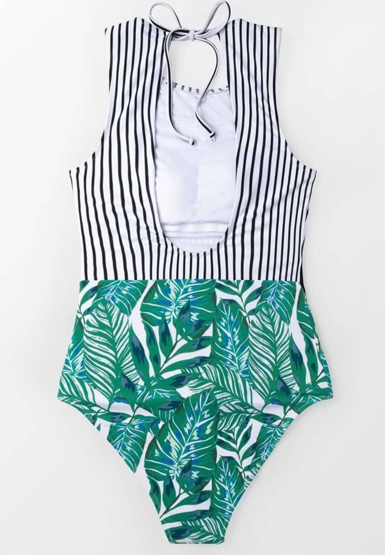 CUPSHE Black Striped And Leafy One-piece Swimsuit