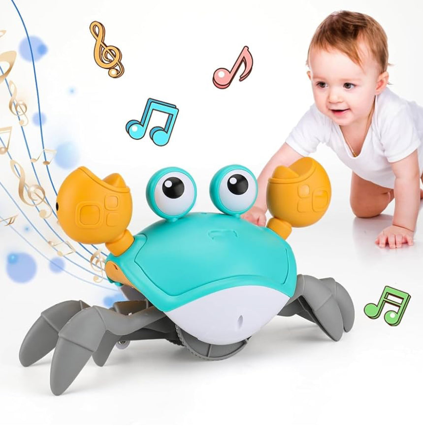 Crawling Crab Baby Toy, Tummy Time Gifts for Toddler & Newborn, Light-Up Walking Dancing Moving Crab with Music & Obstacle Avoidance, Infant Sensory Development Toy