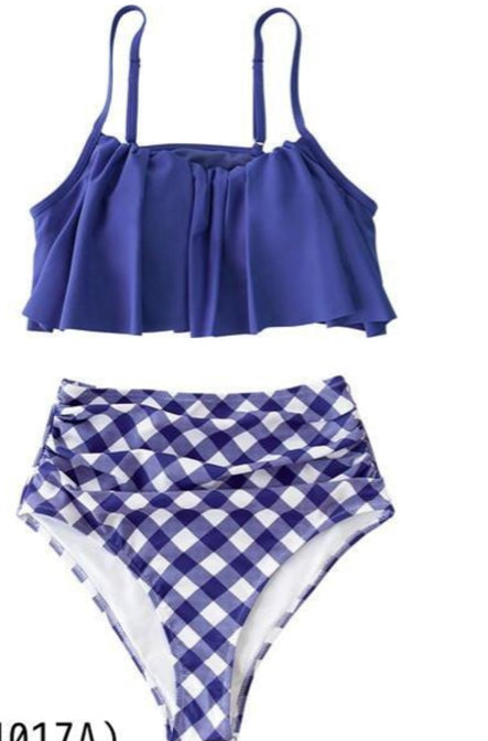 Women's High Waist Bikini Swimsuit Ruffle Striped Two Piece Bathing Suit,