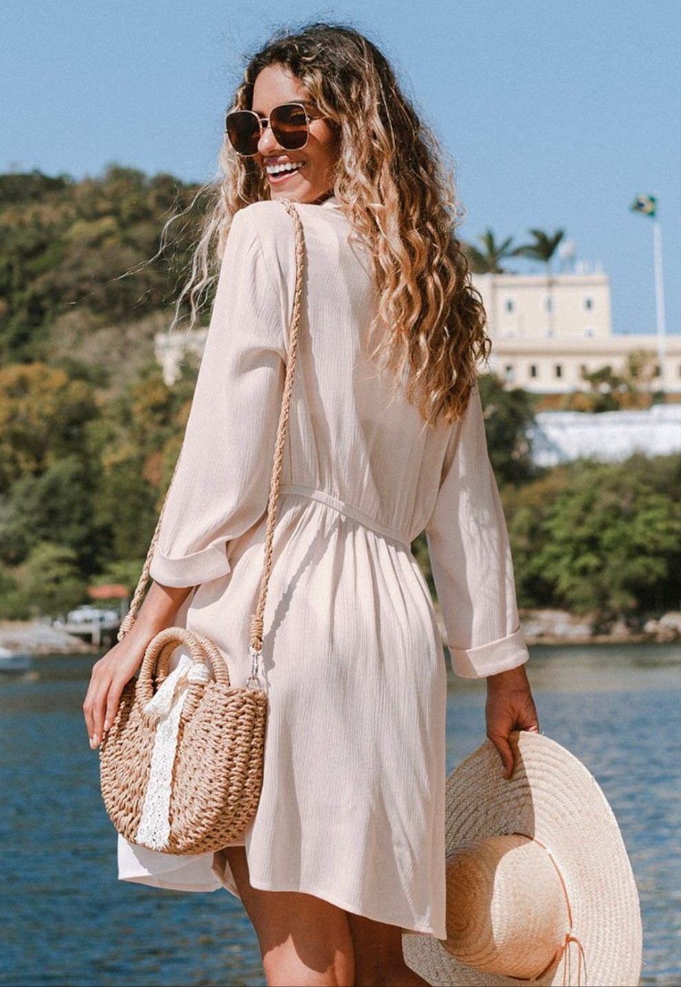 CUPSHE Donna collared elastic waist shirt dress