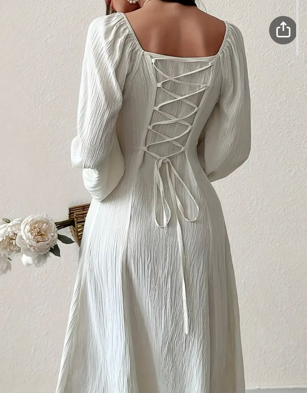 Womens long sleeve square neck lace up back milkmaid dress