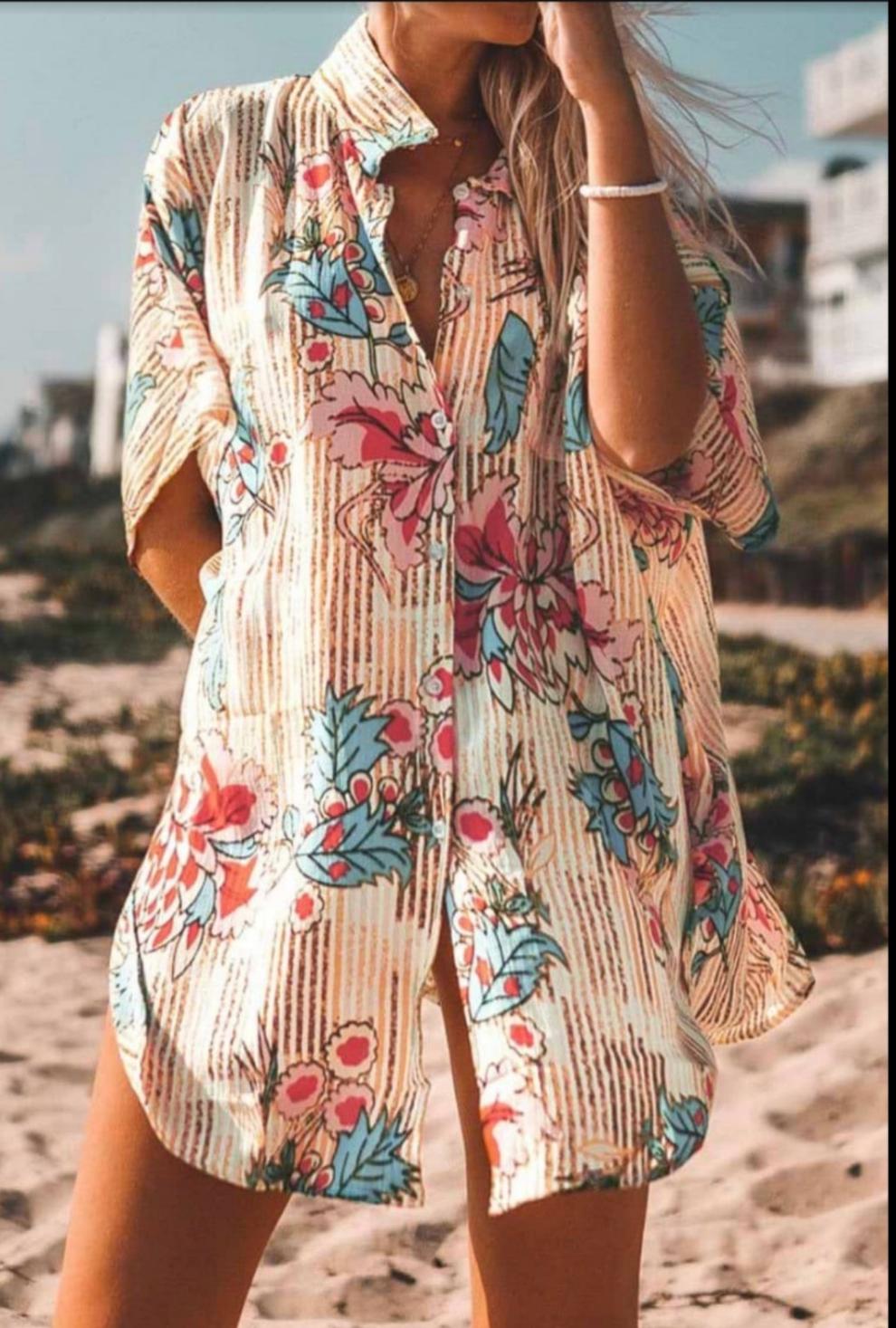 CUPSHE floral print buttoned kimono summer beach shirt
