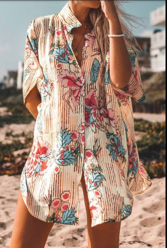CUPSHE floral print buttoned kimono summer beach shirt