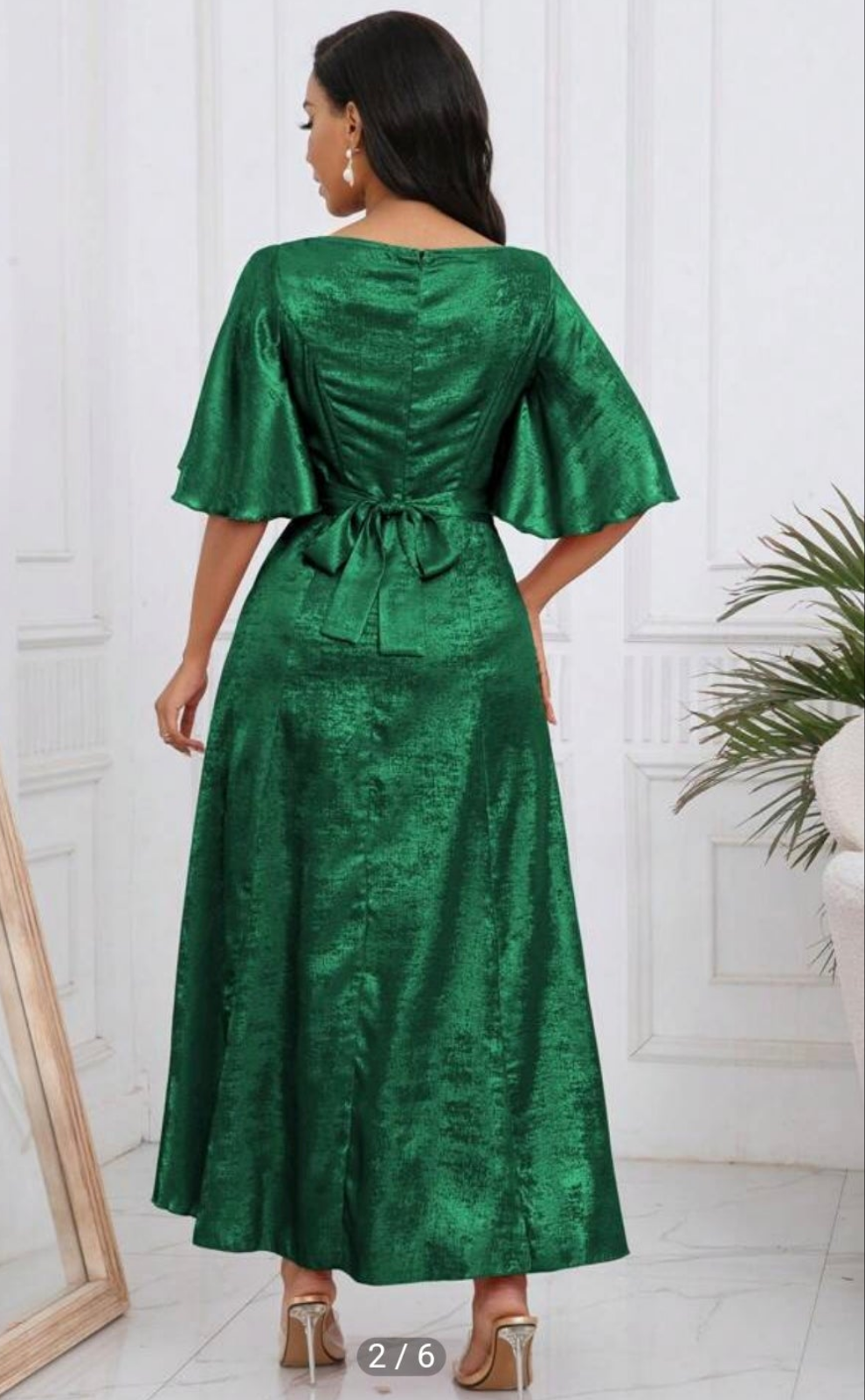 Metallic green midi dress with belt