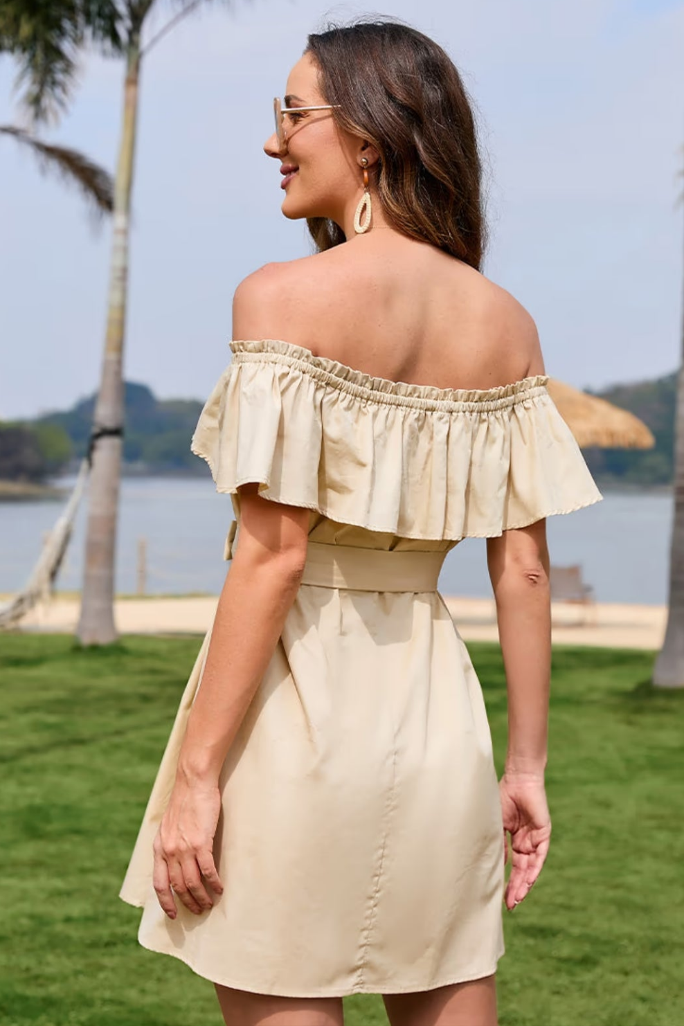 CUPSHE Marlene ruffle off shoulder waist tie dress