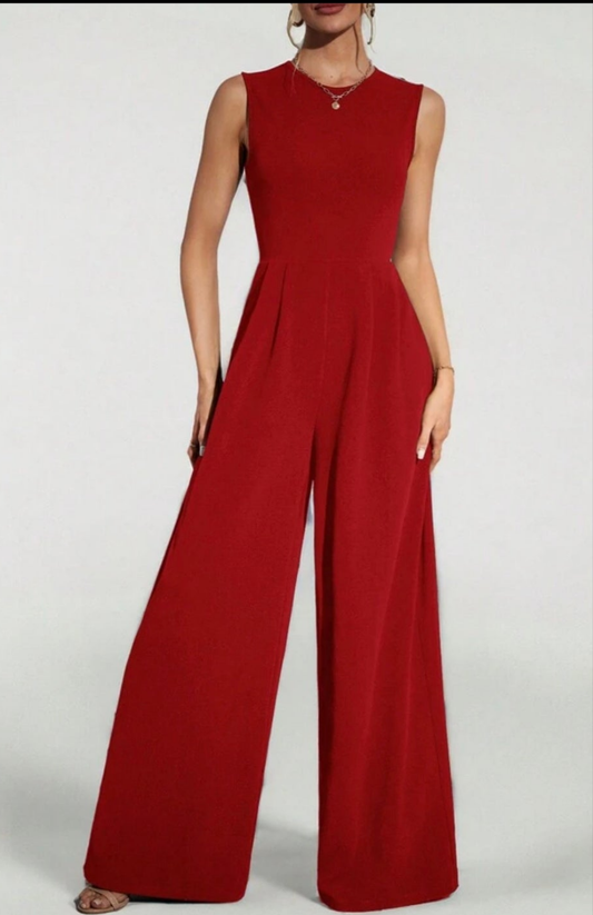 Womens burgendy red tall wide leg jumpsuit