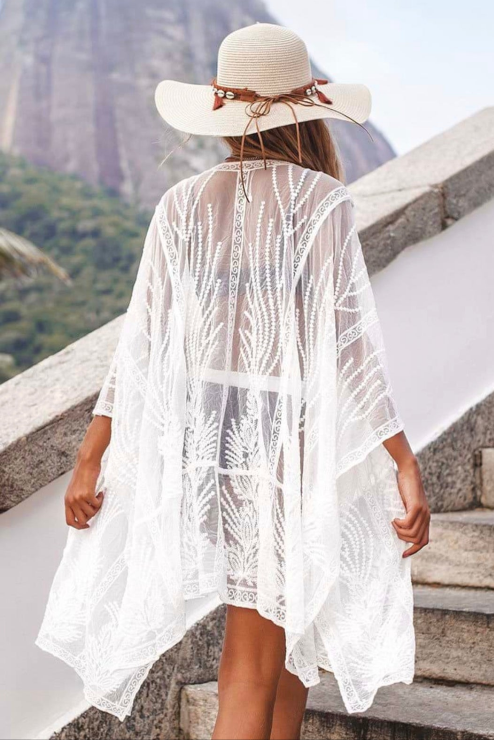 CUPSHE sheer embroidery kimono beach cover up